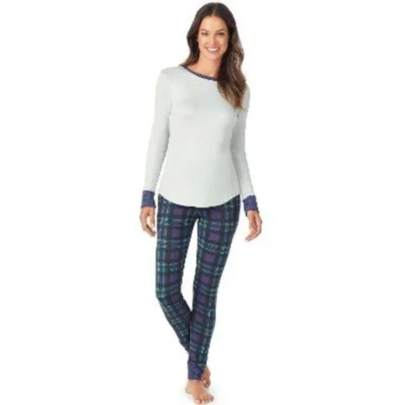 SOLD Cuddl Duds Womens Green Cozy Long Sleeve Crew and Leggings PJS Set Sz S NWT - Picture 5 of 6